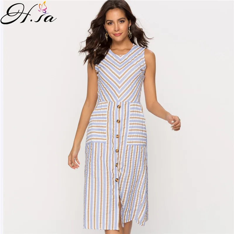 H.SA American Clothes Women Summer Vertical Vestidos 2019 Sleeveless A-line Dress OL office Wear Elegant Knee Length Dress 2019
H.SA American Clothes Women Summer Vertical Vestidos 2019 Sleeveless A-line Dress OL office Wear Elegant Knee Length Dress 2019