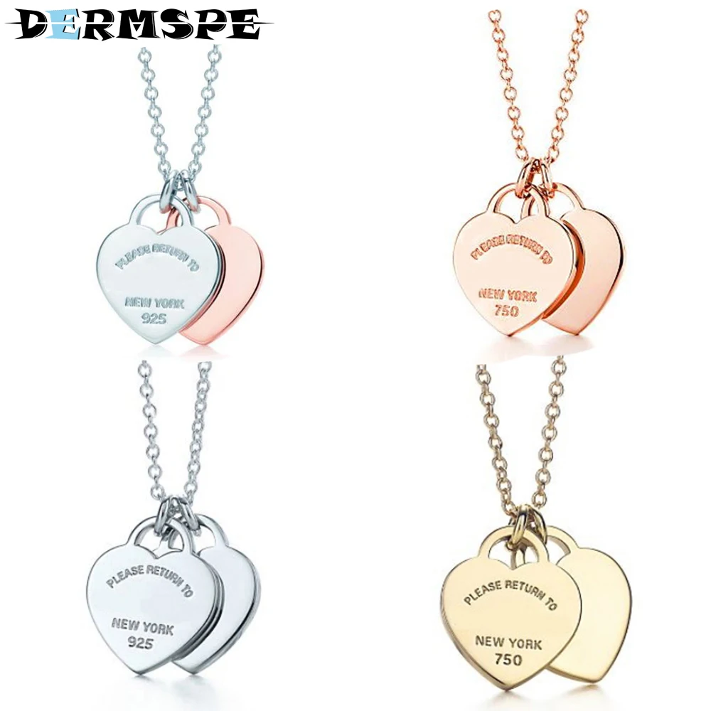 DERMSPE 925 Sterling Silver Double Heart Lock Pendant in NewTiffany Gold Color Rose Gold Necklace Clavicle Chain Gift
DERMSPE 925 Sterling Silver Double Heart Lock Pendant in NewTiffany Gold Color Rose Gold Necklace Clavicle Chain Gift