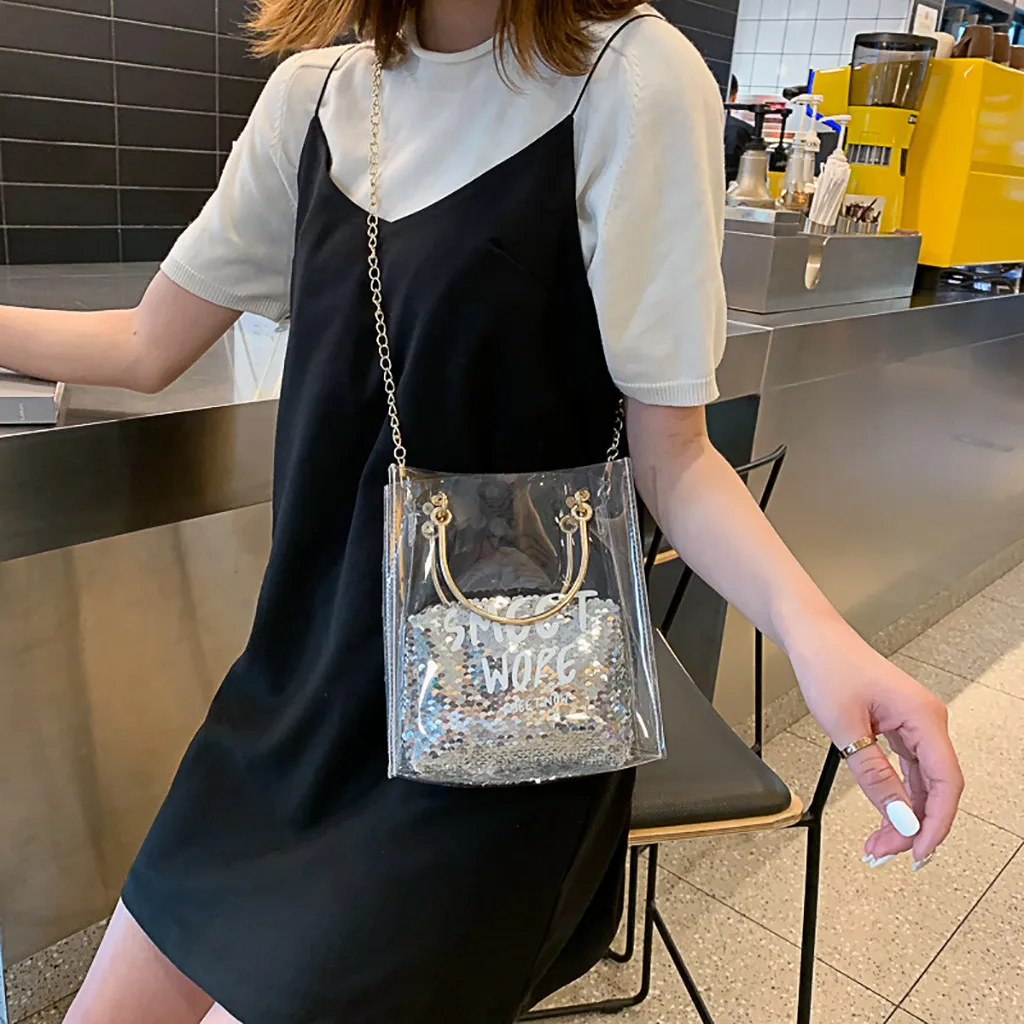 Fashion Transparent Sequins Tote New Simple Personality Cute Small Fresh Shoulder Bag Wild Leisure Messenger Bag dropship 10H
Fashion Transparent Sequins Tote New Simple Personality Cute Small Fresh Shoulder Bag Wild Leisure Messenger Bag dropship 10H