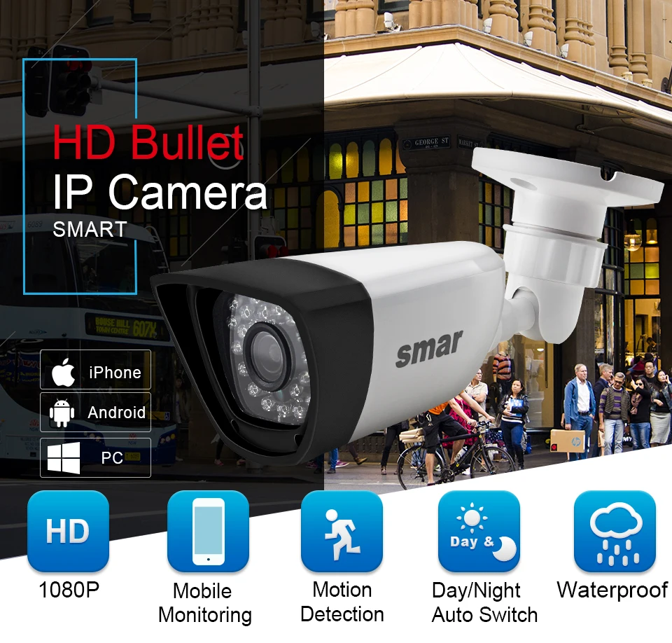 Smar 2MP IP Camera Outdoor Waterproof CCTV 1080P 15fps HD Network Bullet Camera 3.6mm Lens IR-CUT Filter P2P Cloud Onvif Hot (1)