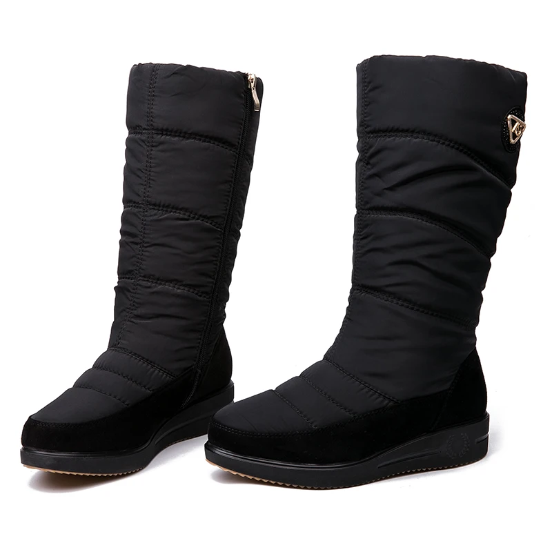 AIMEIGAO New Arrival Warm Fur Snow Boots Women Plush Insole Waterproof Boots Platform Heels Mid-calf Black Boots High Quality