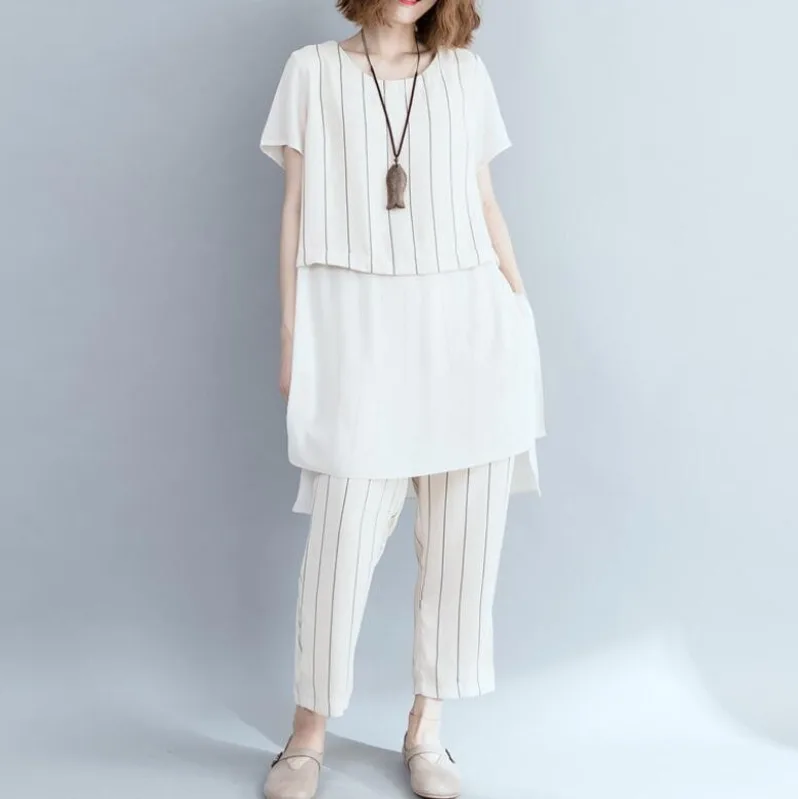#0804 Casual Asymmetrical Blouses Short Sleeve Side Split Striped Printed Split Joint Two Piece Set Top And Pants Womens Outfits
#0804 Casual Asymmetrical Blouses Short Sleeve Side Split Striped Printed Split Joint Two Piece Set Top And Pants Womens Outfits