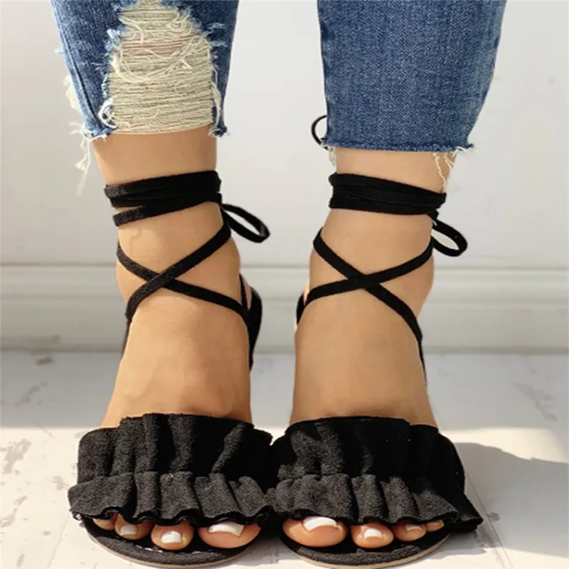 2019 Summer Sandals Women Flat Cross Bandage Solid Ruffle Non-slip Lace-up Suede Shoes Casual Fashion Femme Ankle Strap New D20
2019 Summer Sandals Women Flat Cross Bandage Solid Ruffle Non-slip Lace-up Suede Shoes Casual Fashion Femme Ankle Strap New D20