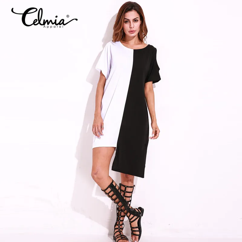 Celmia Women Summer Casual Short Shift Dresses 2019 Ladies Black Grey Patchwork Short Sleeve Loose Leisure Mini Dress Plus Size
Celmia Women Summer Casual Short Shift Dresses 2019 Ladies Black Grey Patchwork Short Sleeve Loose Leisure Mini Dress Plus Size