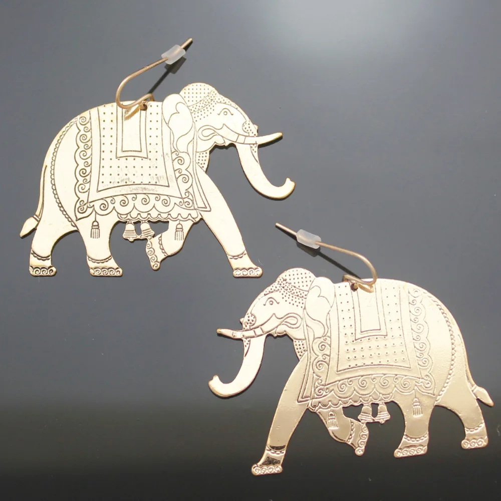 

Tropical Beach Festival Gold Etched African Elephant OM Hindu Ganesha Ganesh Dangle Earrings Oorbellen Jewelry Orecchini 2018