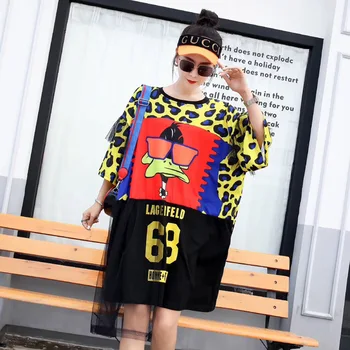 Summer dress female 2019 summer new super fire cec short-sleeved female hit color cartoon stitching mesh long loose t-shirt
Summer dress female 2019 summer new super fire cec short-sleeved female hit color cartoon stitching mesh long loose t-shirt