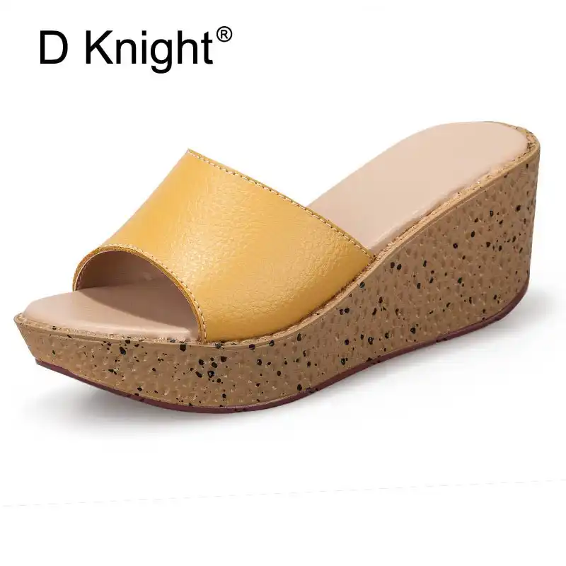 Sandals Women Summer Platform High Heels Wedges Shoes Ladies Casual Genuine Leather Shoes Woman Wedge Slippers Beach Sandals