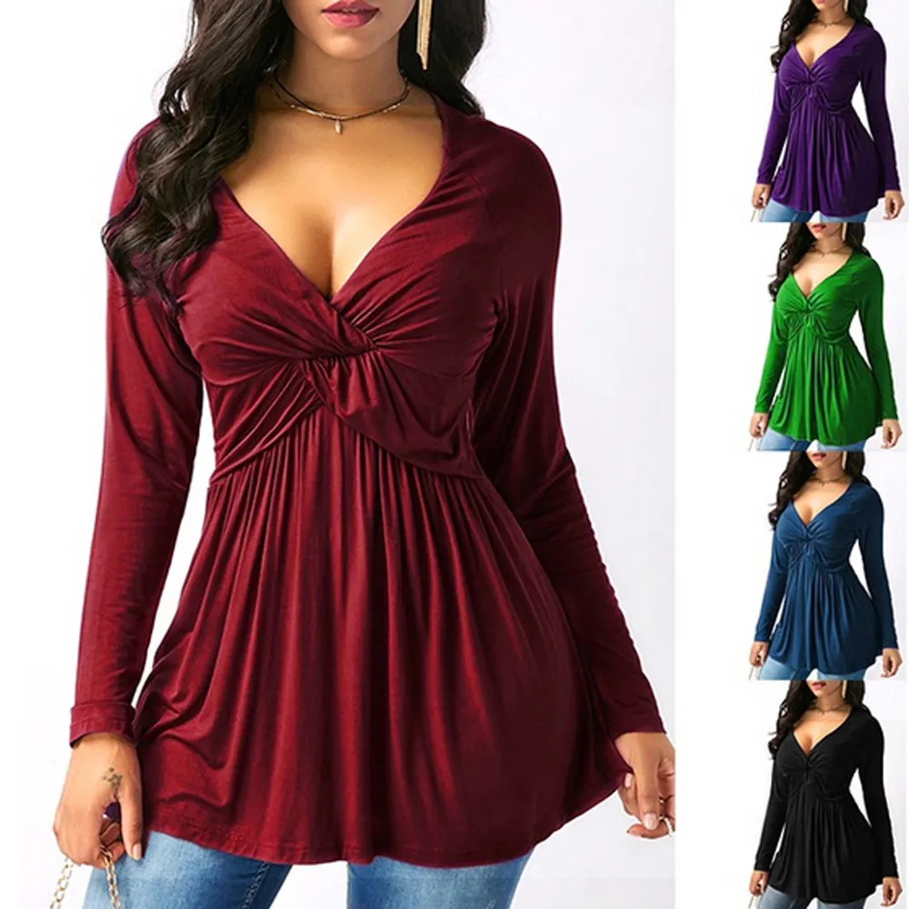 Women Blouses 2019 Women Fashion Solid Color Sexy Deep V Neck Long Sleeve Flare Blouse Loose Tops Blusas Femininas Tops
Women Blouses 2019 Women Fashion Solid Color Sexy Deep V Neck Long Sleeve Flare Blouse Loose Tops Blusas Femininas Tops