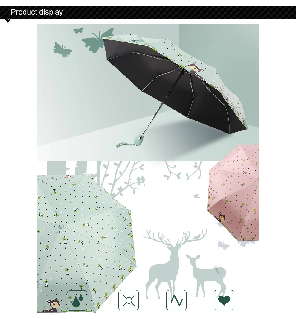 Fully automatic Children Umbrella Small Fresh Boys Girls Folding Fully automatic Children Umbrella Small Fresh Boys Girls Folding Kids Umbrella Black Coating Sunscreen Sunny and Rainy Umbrella us960