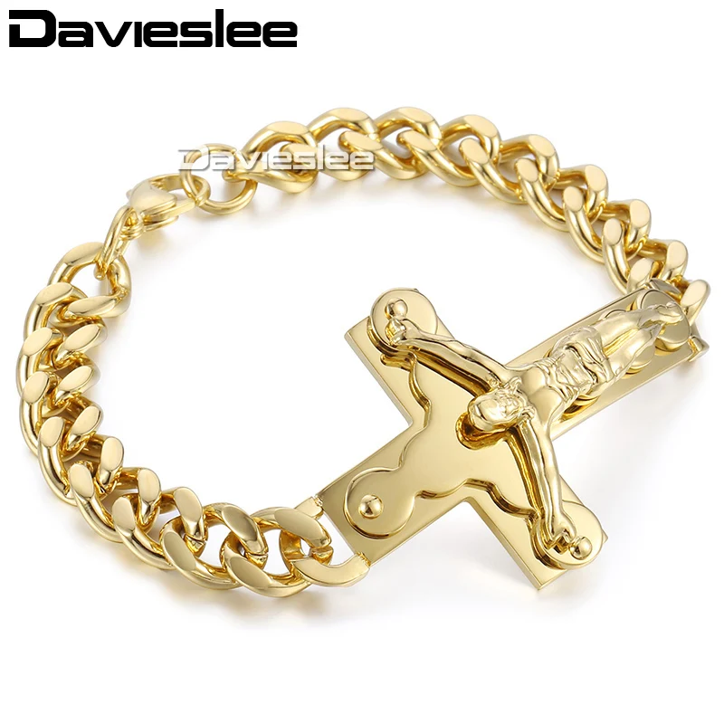 Davieslee Mens Bracelet Chain Gold Stainless Steel 2-Layer Jesus Christ Cross Charm Bracelet for Men Women 10mm LKB547-KB548
Davieslee Mens Bracelet Chain Gold Stainless Steel 2-Layer Jesus Christ Cross Charm Bracelet for Men Women 10mm LKB547-KB548