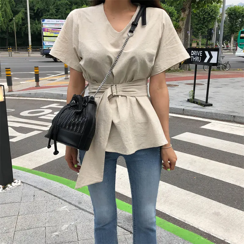 HziriP Cotton Linen Short-Sleeved Sashes Stylish Chic Waist-Controlled Summer Loose Fashion Casual Office Ladies Apricot Shirts
HziriP Cotton Linen Short-Sleeved Sashes Stylish Chic Waist-Controlled Summer Loose Fashion Casual Office Ladies Apricot Shirts