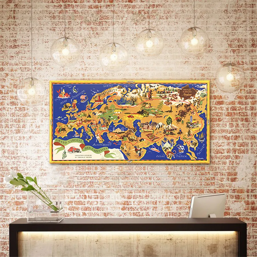 vintage world map painting canvas wall art picture home