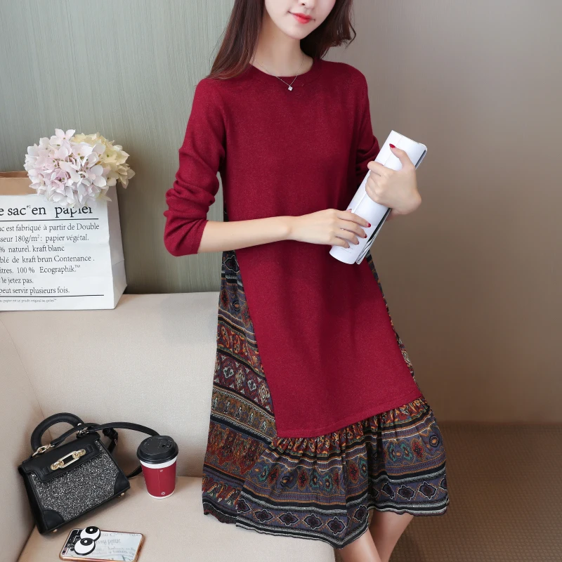 QIAOYI JIA Autumn and Winter Women Vintage Dress O-neck Lady Patchwork Straight Sweater Dress Female Knitted Knee-Length Dresses
QIAOYI JIA Autumn and Winter Women Vintage Dress O-neck Lady Patchwork Straight Sweater Dress Female Knitted Knee-Length Dresses