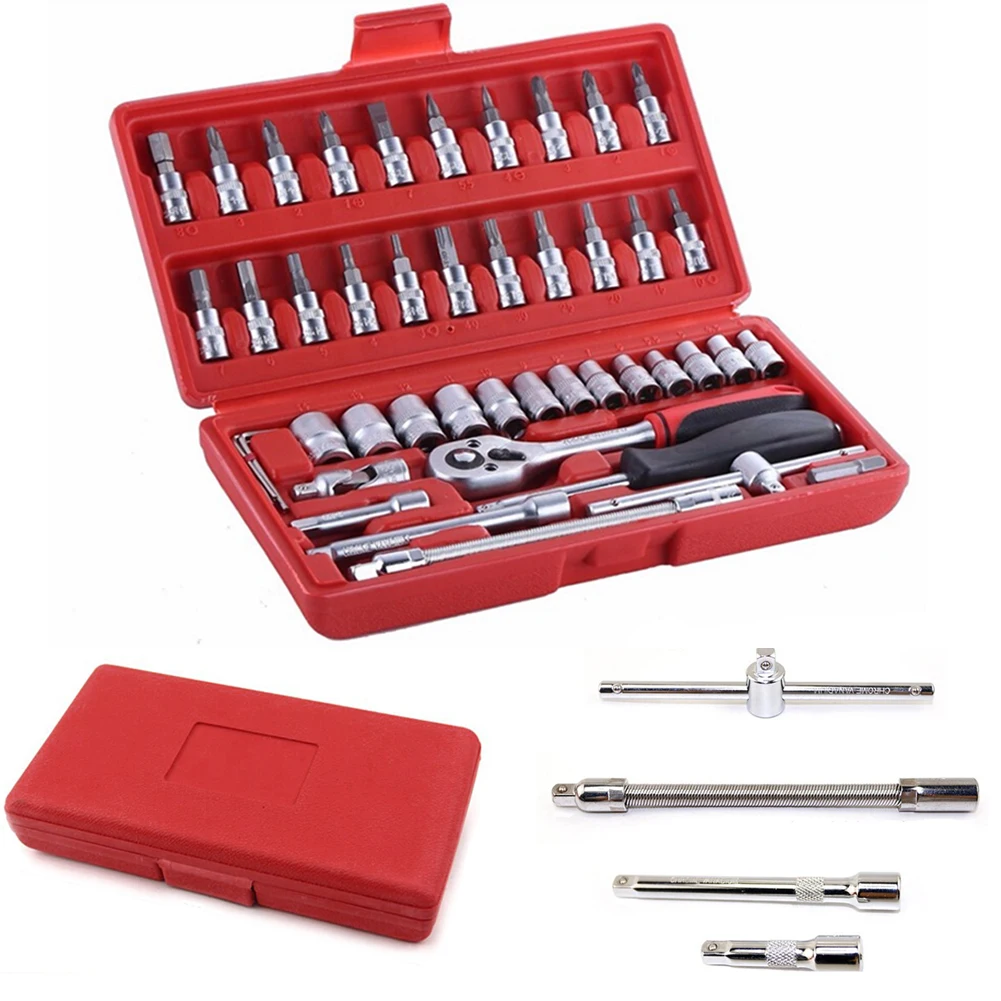 2018 new Cr-v hand tools Combination Bit Set Tool Kit 46pcs Spanner Ratche Socket Set 1/4 Car Repair Tool Ratchet Wrench Set