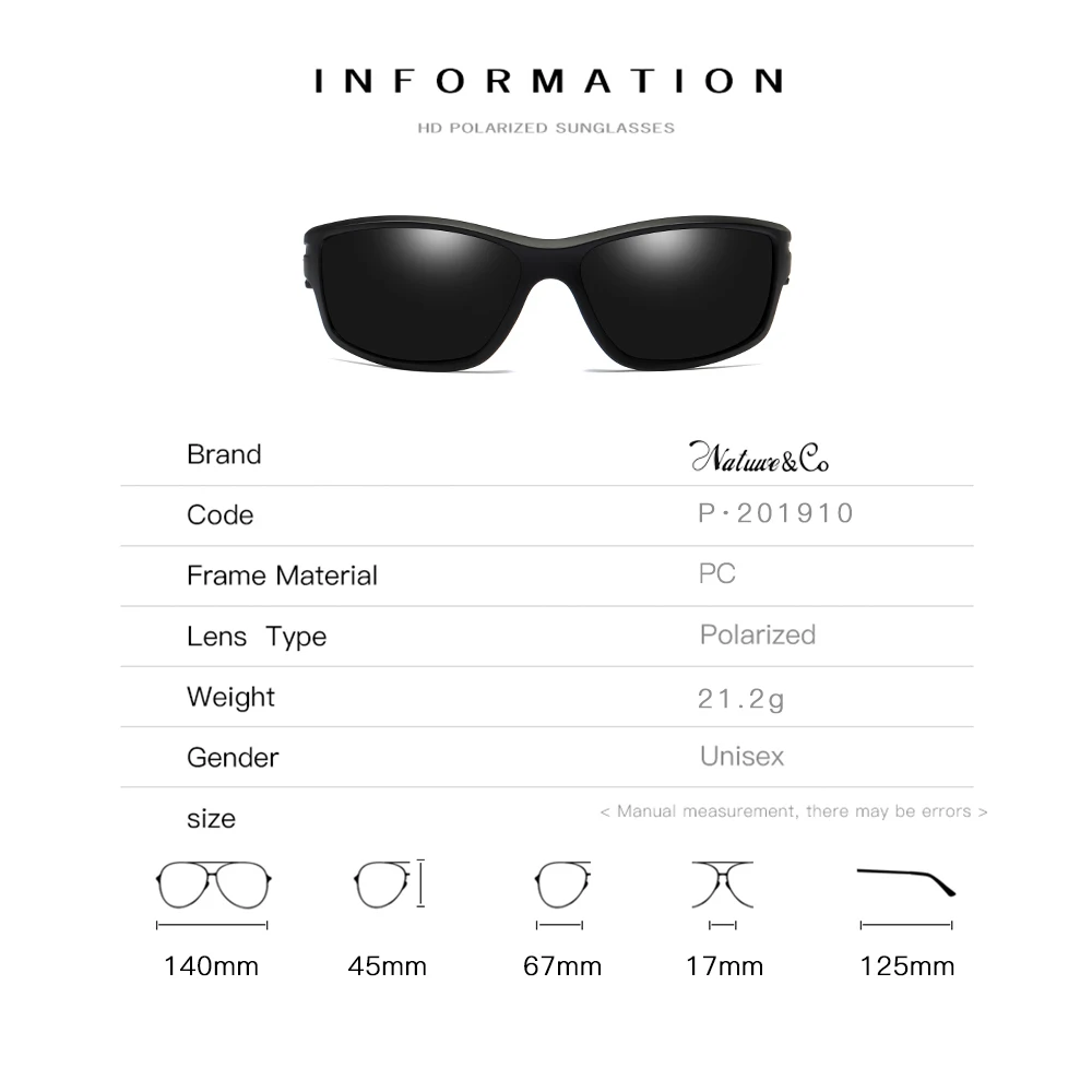 Natuwe&Co Fashion Polarized Sunglasses Men Driving Sports Fishing Frame Sun Glasses UV400 67-45-17-125 mm Natuwe&Co Fashion Polarized Sunglasses Men Driving Sports Fishing Frame Sun Glasses UV400 67-45-17-125 mm