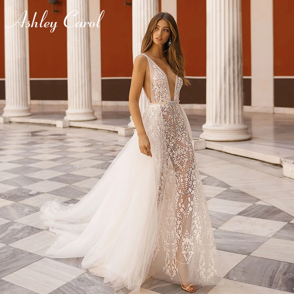 Ashley Carol Sexy Deep V-neckline Backless Tulle Wedding Dress 2019 Appliques Beaded Sashes Illusion Romantic Wedding Gowns
Ashley Carol Sexy Deep V-neckline Backless Tulle Wedding Dress 2019 Appliques Beaded Sashes Illusion Romantic Wedding Gowns
