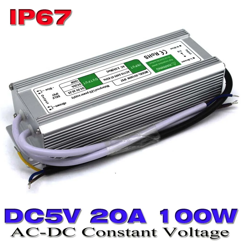 DC5V Waterproof IP67 Switching Power Supply 20A 100W Driver Transformer 100-240V AC DC 5V Power UPS for Led Strip Display lamp
DC5V Waterproof IP67 Switching Power Supply 20A 100W Driver Transformer 100-240V AC DC 5V Power UPS for Led Strip Display lamp