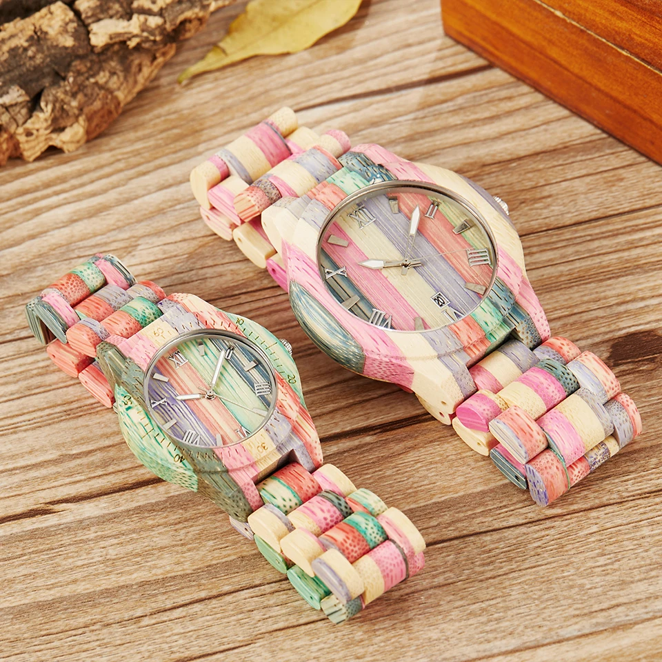 Men Women Bamboo Wood Watches Customized Handmade Colorful Printing Wooden Reloj Male Ladies Quartz Couple Wrist Watches Clock 
Men Women Bamboo Wood Watches Customized Handmade Colorful Printing Wooden Reloj Male Ladies Quartz Couple Wrist Watches Clock