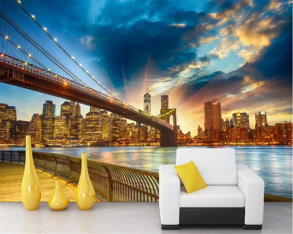 

beibehang wall paper Bridge City fashion HD Wallpaper senior neon night landscape background wall papel de parede 3d wallpaper