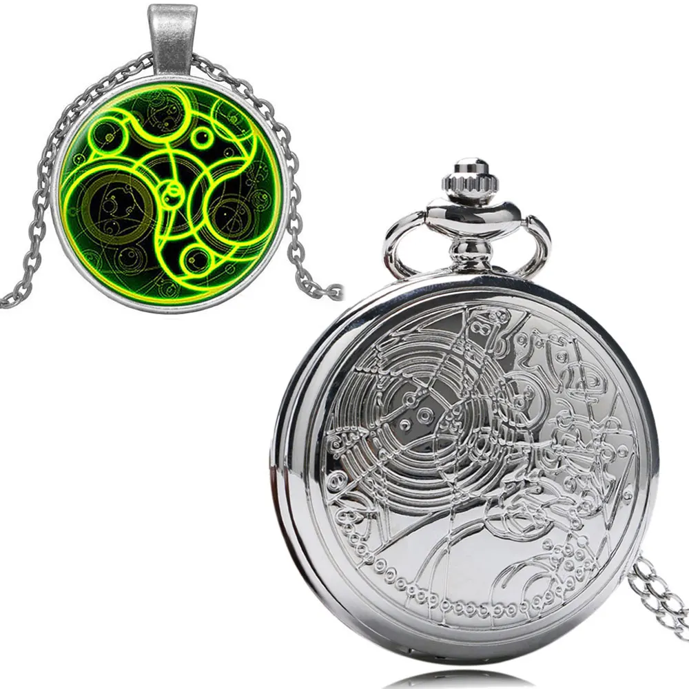 

Fashion Silver Steampunk Uk Drama Dr Doctor Who Pocket Watch With Handmade Glass Dome Pendant Necklace 1 Set With Chain Gift Box