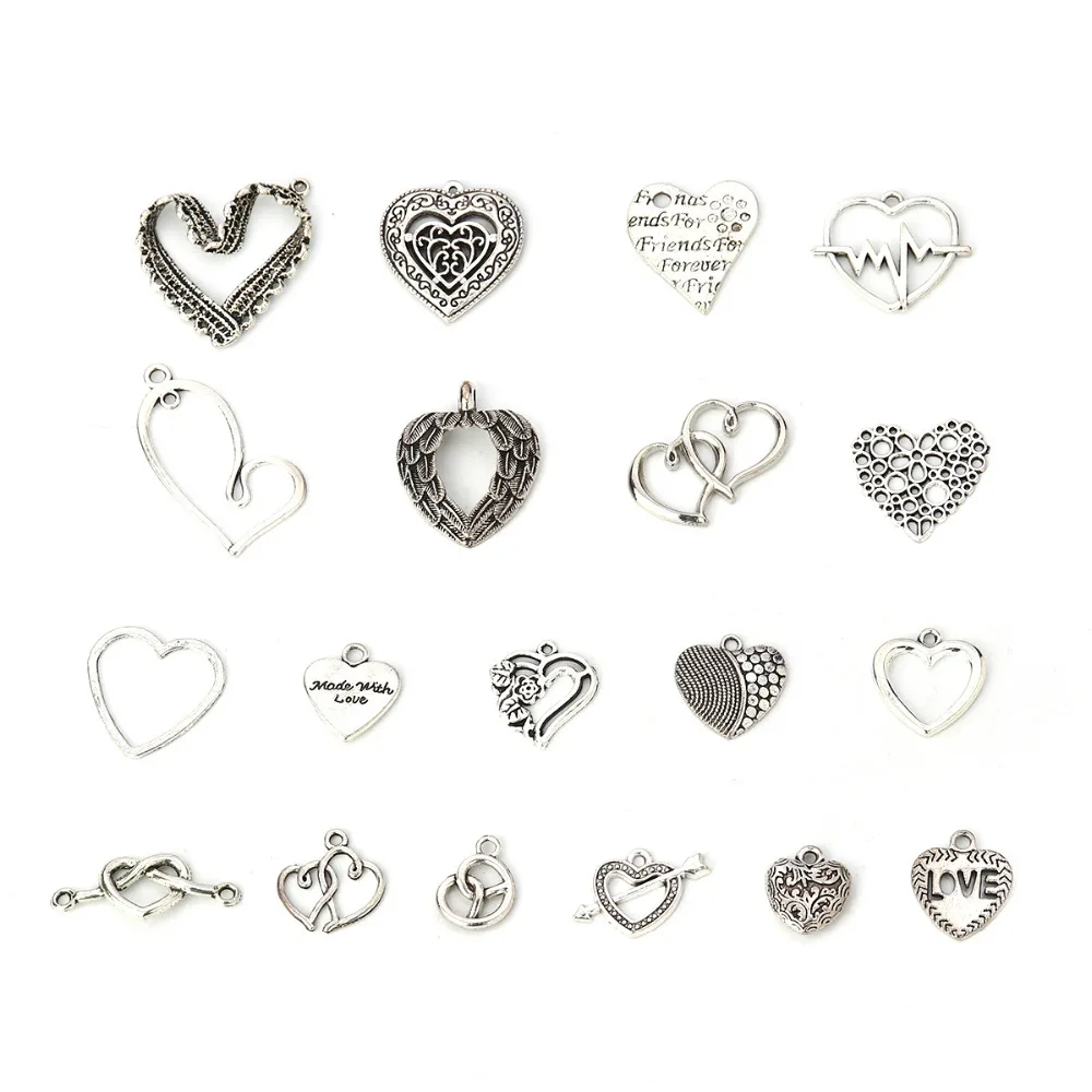 

DoreenBeads Zinc Based Alloy Pendants Heart Antique Silver Mixed DIY Charms 4cm x2cm - 1.8cm x1.3cm, 1 Set ( 19 PCs/Set)