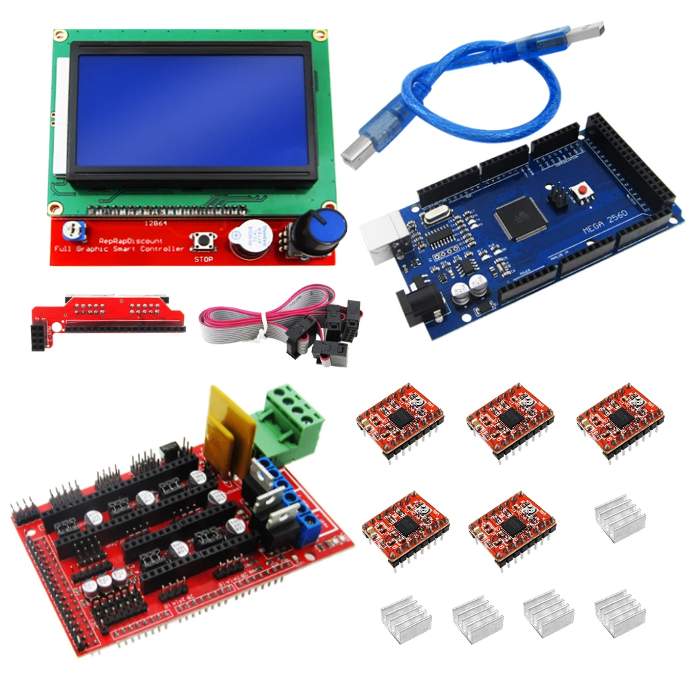 1pcs Mega 2560 R3 + 1pcs RAMPS 1.4 Controller + 5pcs A4988 Stepper Driver Module +1pcs 12864 controller for 3D Printer kit
1pcs Mega 2560 R3 + 1pcs RAMPS 1.4 Controller + 5pcs A4988 Stepper Driver Module +1pcs 12864 controller for 3D Printer kit