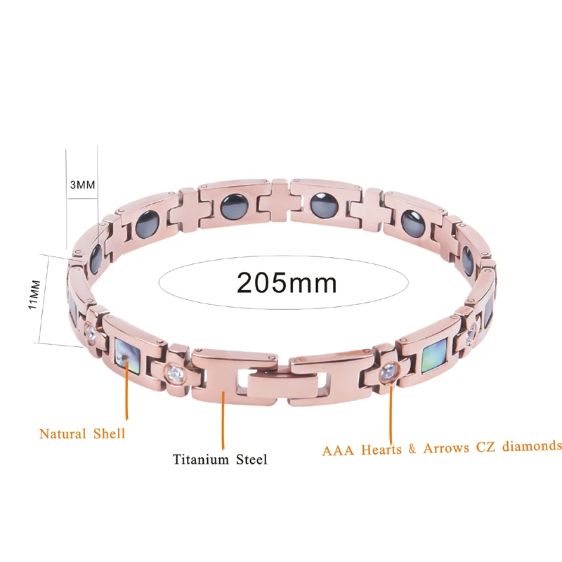 Fashion men Jewelry Bangles charm cz crystal stone abalone shell rose gold color magnetic bracelets for women (6)