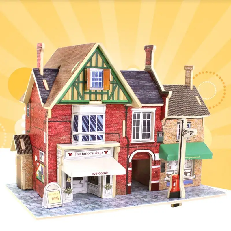 

3D Jigsaw Puzzle Wooden Toys DIY luxurious House Lovely British Bar Design Children's Educational Wooden Chalets Toys