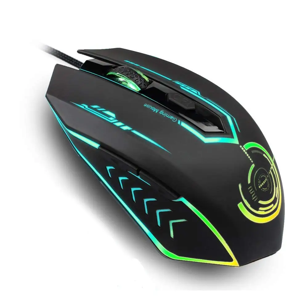 

UHURU Gaming Mouse Wired 7 Color Led Mouse 6 Buttons 1200/1600/2400/3200 DPI Level Ergonomic Computer Gaming Mouse for PC Laptop