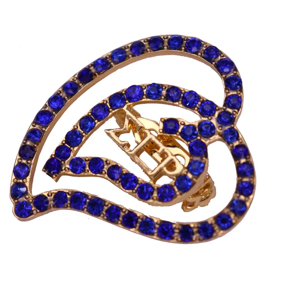 New Arrival Metal Love Heart Blue Crystal Sigma Gamma RHO Brooch Greek Letter SGRHO Symbol Sorority Brooches Jewelry For Gift | Украшения и