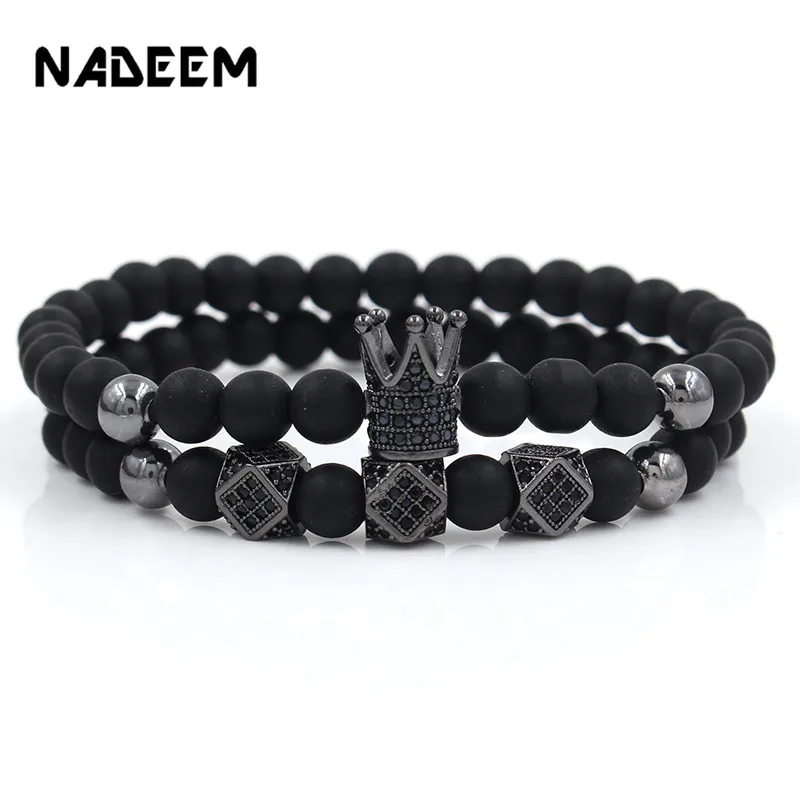 Classic Pave Cubic Zirconia Royal Crown Couple Men Bracelet Sets 6mm Black Stone Beaded Charm Bracelet Sets Women Jewelry Gift
Classic Pave Cubic Zirconia Royal Crown Couple Men Bracelet Sets 6mm Black Stone Beaded Charm Bracelet Sets Women Jewelry Gift
