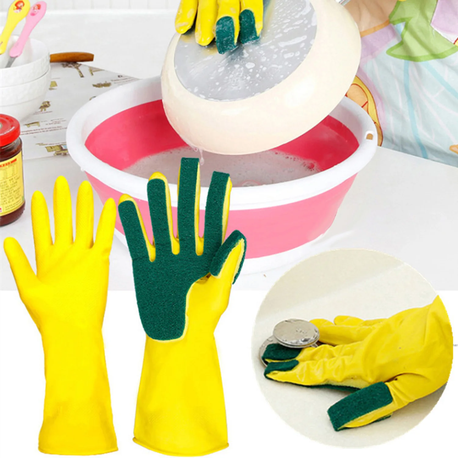 Behogar 1 Pair Latex Cleaning Washing Gloves with Scouring Pad Sponge for Home Dishes Kitchen Bathroom Floor Carpet Window
Behogar 1 Pair Latex Cleaning Washing Gloves with Scouring Pad Sponge for Home Dishes Kitchen Bathroom Floor Carpet Window
