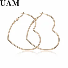 UAM Top Qualität Kupfer Einfache Romantische Schmuck Hohl Big Gold/Silber Farbe Herz Hoop Ohrringe Für Frauen Brinco Feminino geschenke(China)