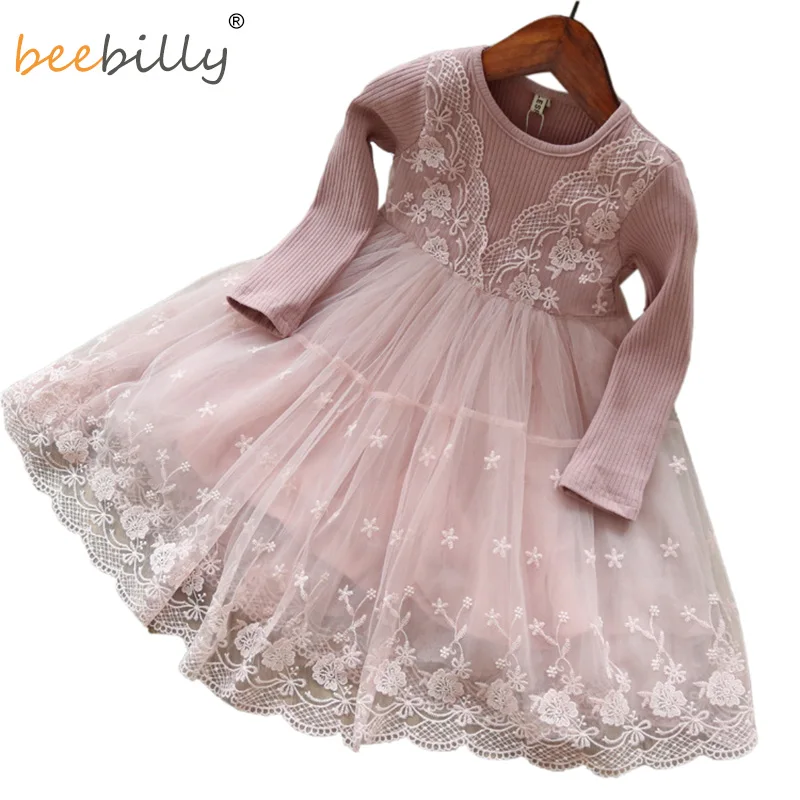 Autumn Winter Girls Dress 2018 Casual Long Sleeves Lace Mesh Kids Dresses For Girl Clothing Cute Party Princess | Детская одежда и