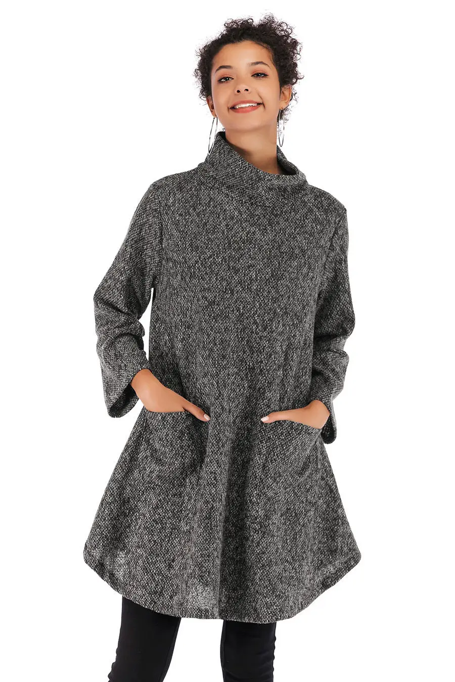 Gladiolus Loose Autumn Winter Women Sweater 2018 Long Sleeve Double Pocket Long Knitted Turtleneck Sweater Women Pullover Coats (11)