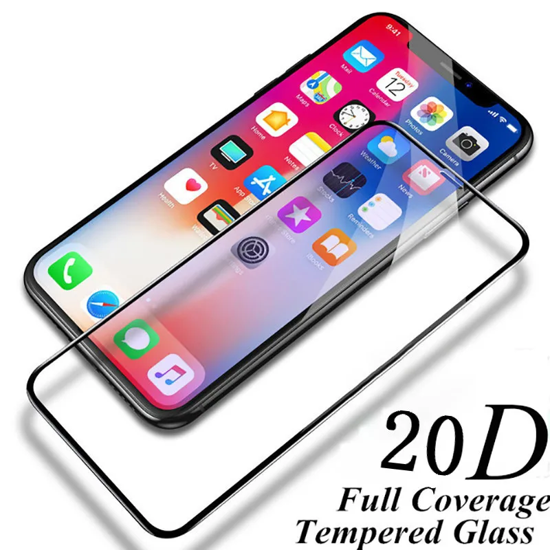 

20D Full tempered Glass on for iphoneX XS XR 9H Black screen protector for iphone6 6S 6plus 2.5D 7 7plus 8 8Plus XSMAX protector