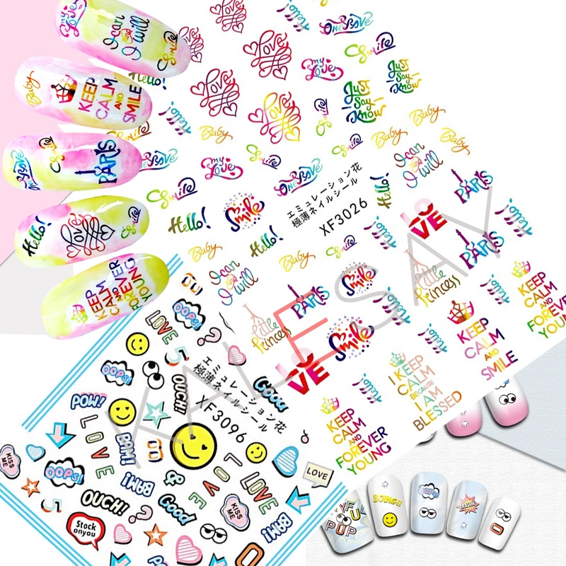 LOVE Text Tag Nail Sticker for Nails Decoration Back Glue Smile Happy Face Label Decals Manicure Design PARIS HELLO Stickers
LOVE Text Tag Nail Sticker for Nails Decoration Back Glue Smile Happy Face Label Decals Manicure Design PARIS HELLO Stickers
