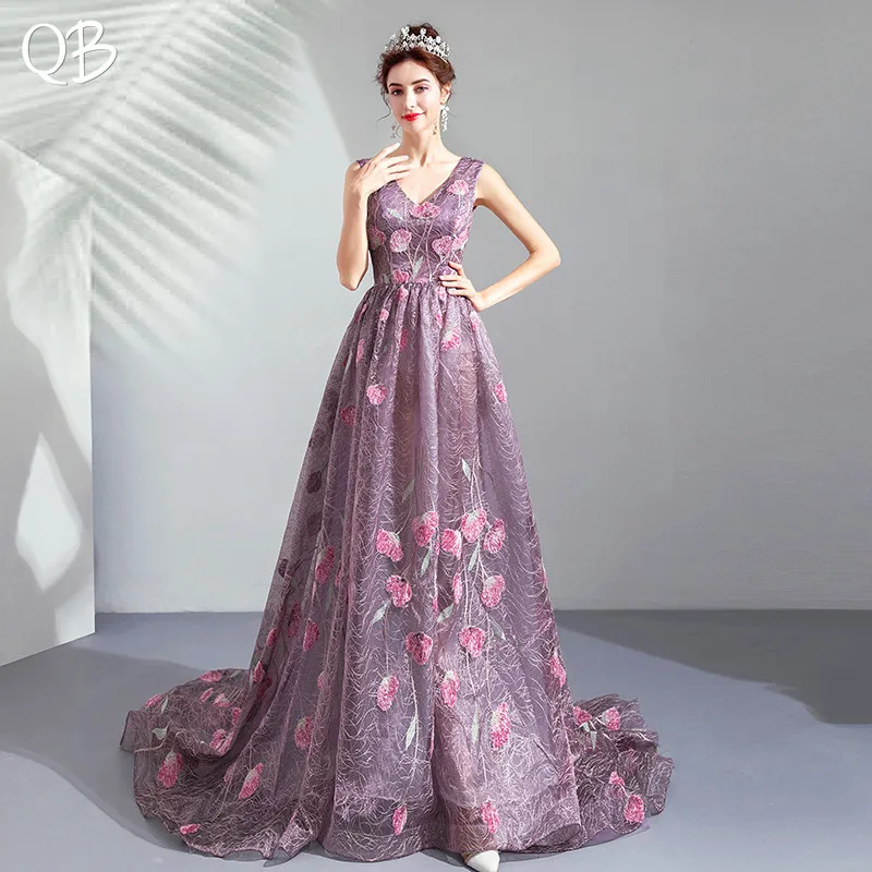 Vintage Purple A-line V-neckTulle Lace Appliques Flowers Evening Dresses 2019 New Fashion Long Formal Evening Gowns XH429
Vintage Purple A-line V-neckTulle Lace Appliques Flowers Evening Dresses 2019 New Fashion Long Formal Evening Gowns XH429