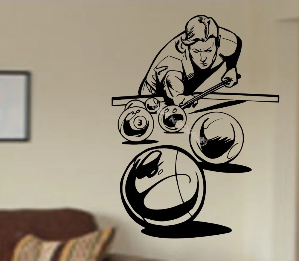 Pool Player Shooting Ball Wall Stickers Home Decor snooker Sports Game club Billiards studio Wall Decal Bedroom wallpaper EB370
Pool Player Shooting Ball Wall Stickers Home Decor snooker Sports Game club Billiards studio Wall Decal Bedroom wallpaper EB370
