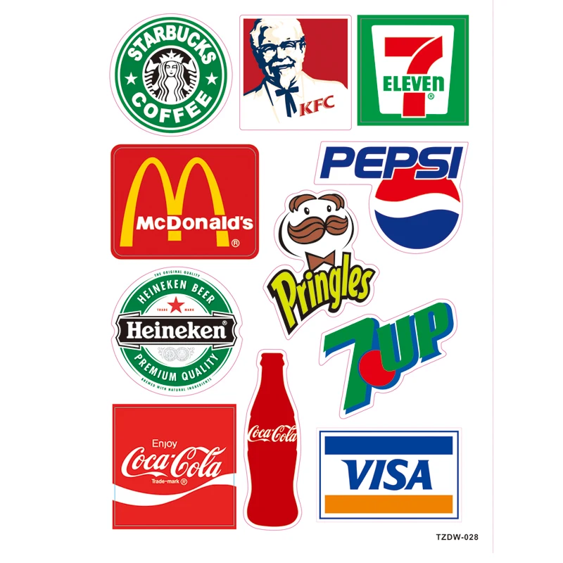 Image 11pcs lot Funny Restaurant KFC Starbucks Coffee McDonald s Logo Stickers for trunk table computer Waterproof sunscreen decals