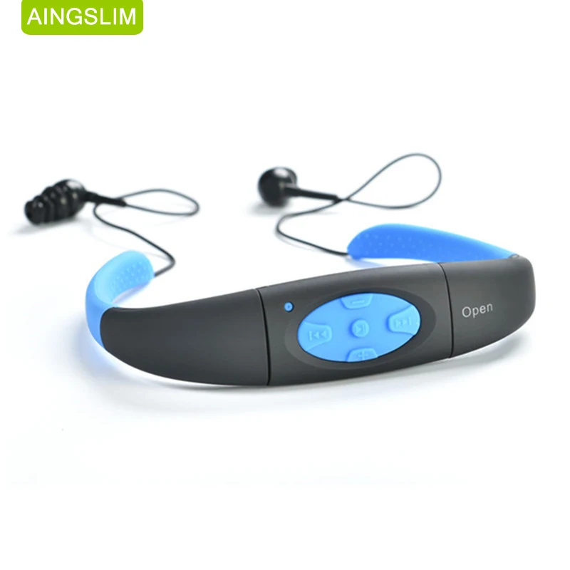 AINGSLIM IPX8 водонепроницаемый 8 Гб подводный Спортивный MP3 музыкальный плеер с шейным