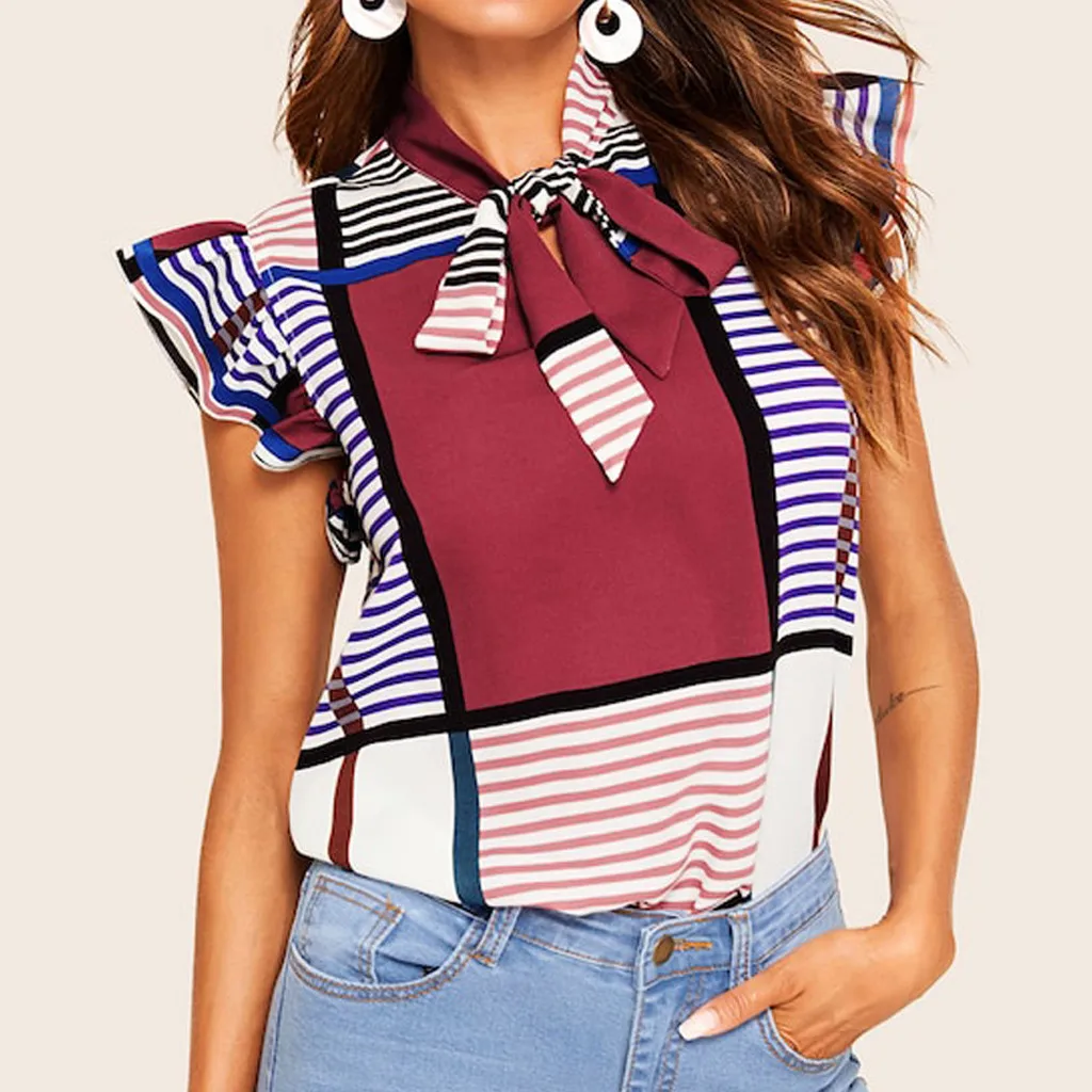 Summer Fashion Bow Tie Ruffle Sleeve Print Blouse Ladies Tops Loose Top Female Womens Sleeveless Shirt Blusas Femininas Pullover
Summer Fashion Bow Tie Ruffle Sleeve Print Blouse Ladies Tops Loose Top Female Womens Sleeveless Shirt Blusas Femininas Pullover