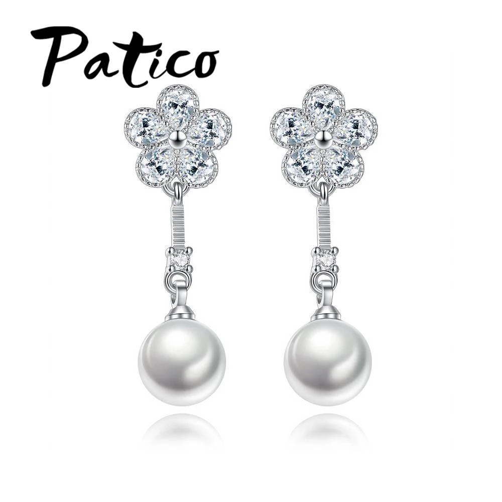 PATICO Woman Beautiful Long Pendant Pearl Earrings 925 Sterling Silver Clear CZ Crystal Fashion Jewelry Flower Earrings
PATICO Woman Beautiful Long Pendant Pearl Earrings 925 Sterling Silver Clear CZ Crystal Fashion Jewelry Flower Earrings