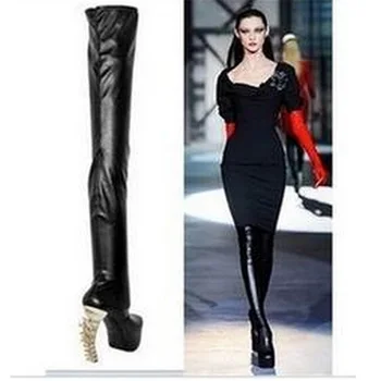 Sexy Woman Strange Fish Bone High Heels Over the knee Boots Ladies High Platform Stretch Leather Thigh Boots Girls Catwalk Shoes
Sexy Woman Strange Fish Bone High Heels Over the knee Boots Ladies High Platform Stretch Leather Thigh Boots Girls Catwalk Shoes