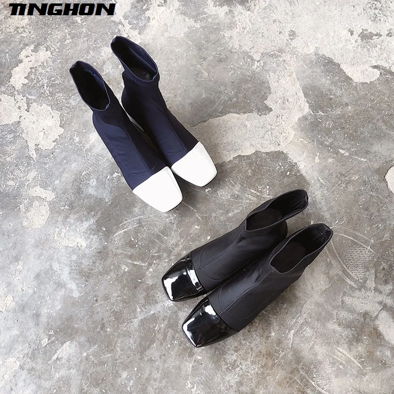 TINGHON Luxury Silk Women Sock Boots Square Toe Ankle Boots For Women Mixed Color Brand Design Women Boots Slip On Boots Women
TINGHON Luxury Silk Women Sock Boots Square Toe Ankle Boots For Women Mixed Color Brand Design Women Boots Slip On Boots Women