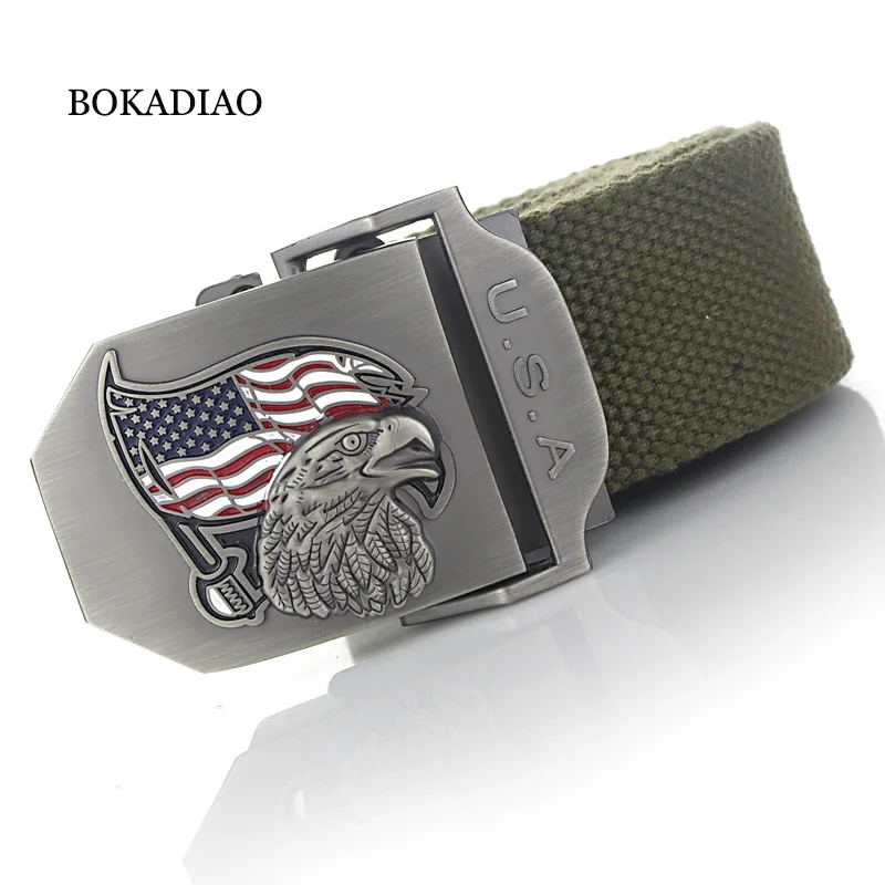 

BOKADIAO Men&Women Military Canvas Belt Luxury USA Eagle Metal Buckle Jeans Belt Army Tactical Belt for Men Waistband Strap Male