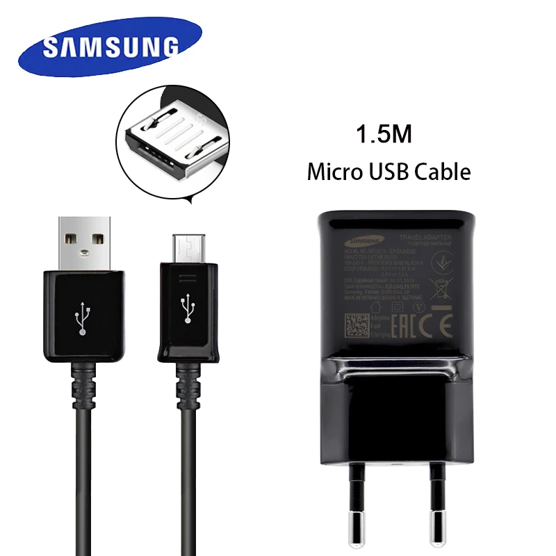 Samsung Original Smartphone Quick Charger EU Plug With 1.5m Micro USB Cable for Galaxy S6 S6P S7 S7P Note4 5 Travel Charging
Samsung Original Smartphone Quick Charger EU Plug With 1.5m Micro USB Cable for Galaxy S6 S6P S7 S7P Note4 5 Travel Charging