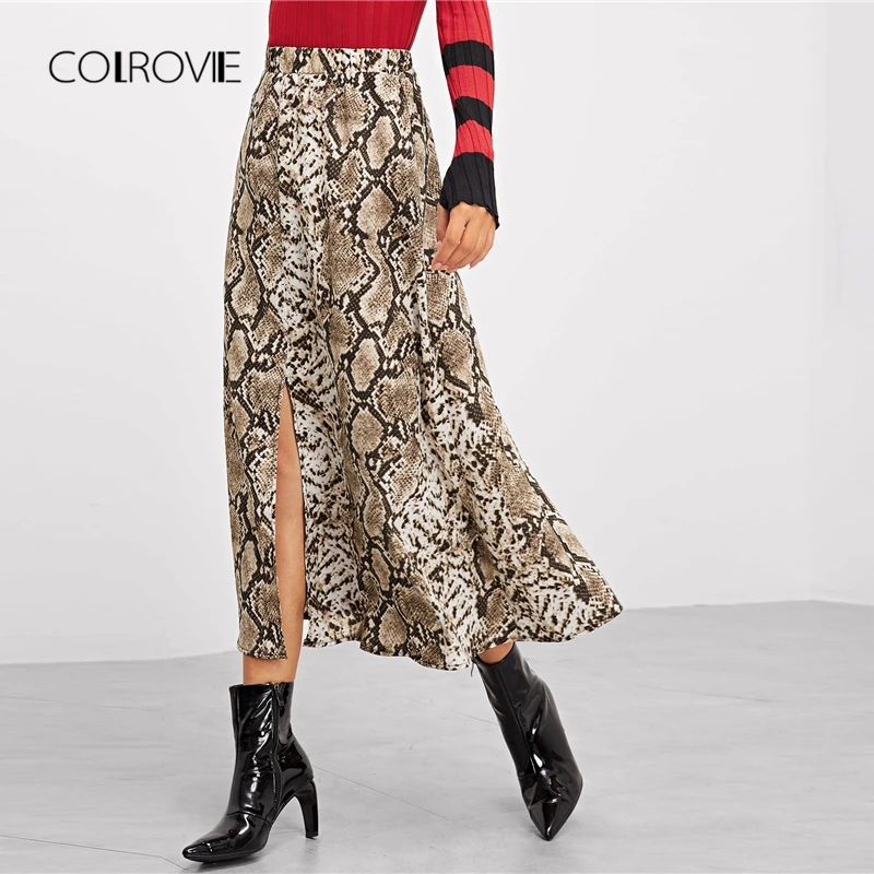 COLROVIE Multicolor Snake Skin Print Split Casual Skirt Women 2018 Autumn Street A Line Skirt Office Ladies Elegant Long Skirts
COLROVIE Multicolor Snake Skin Print Split Casual Skirt Women 2018 Autumn Street A Line Skirt Office Ladies Elegant Long Skirts