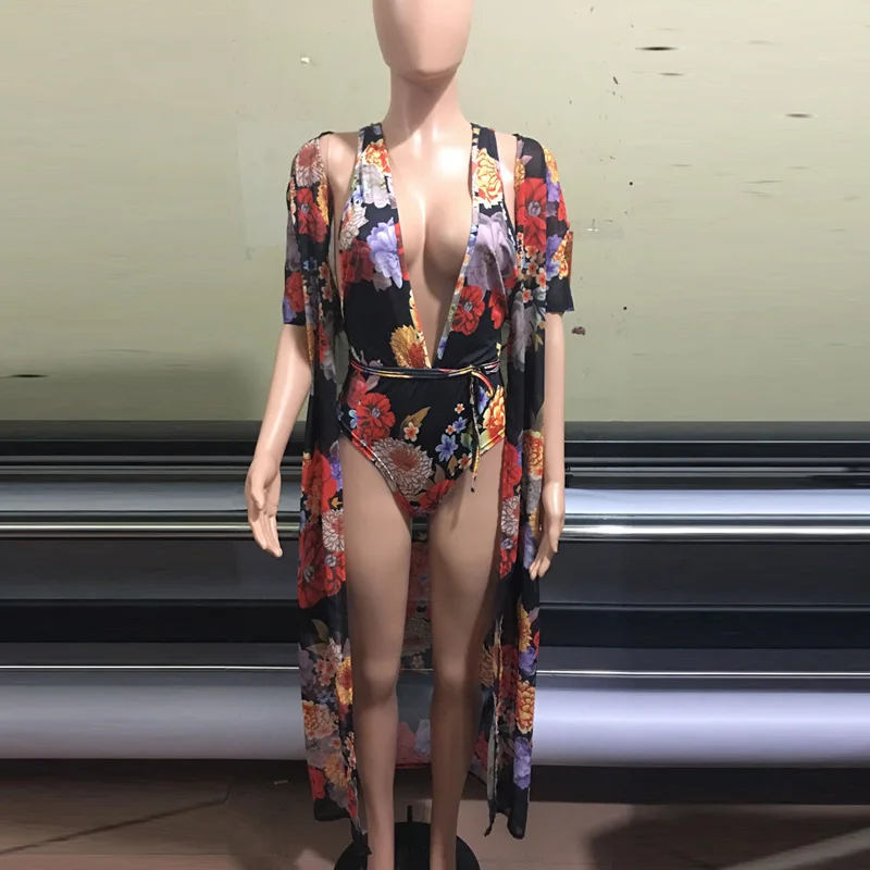 New Women Printed Floral Bikini Deep V Summer Swimsuit Bathing Suit Sexy Vintage Beach Wear Cover Up Cardigan Swimwear Biquini4