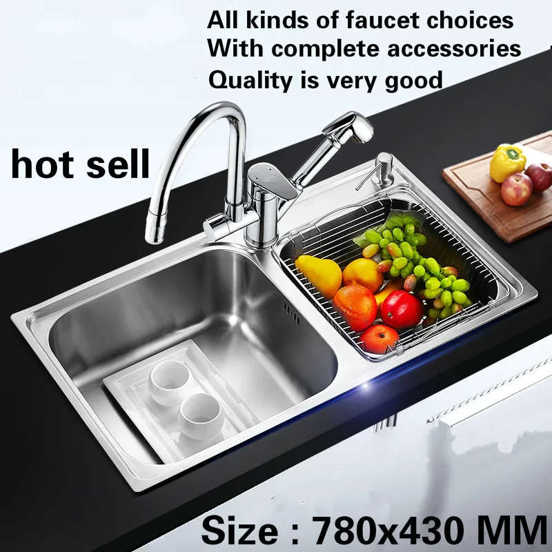 

Free shipping Hot sell kitchen sink 1 mm thick food grade 304 stainless steel normal double groove 780x430 MM